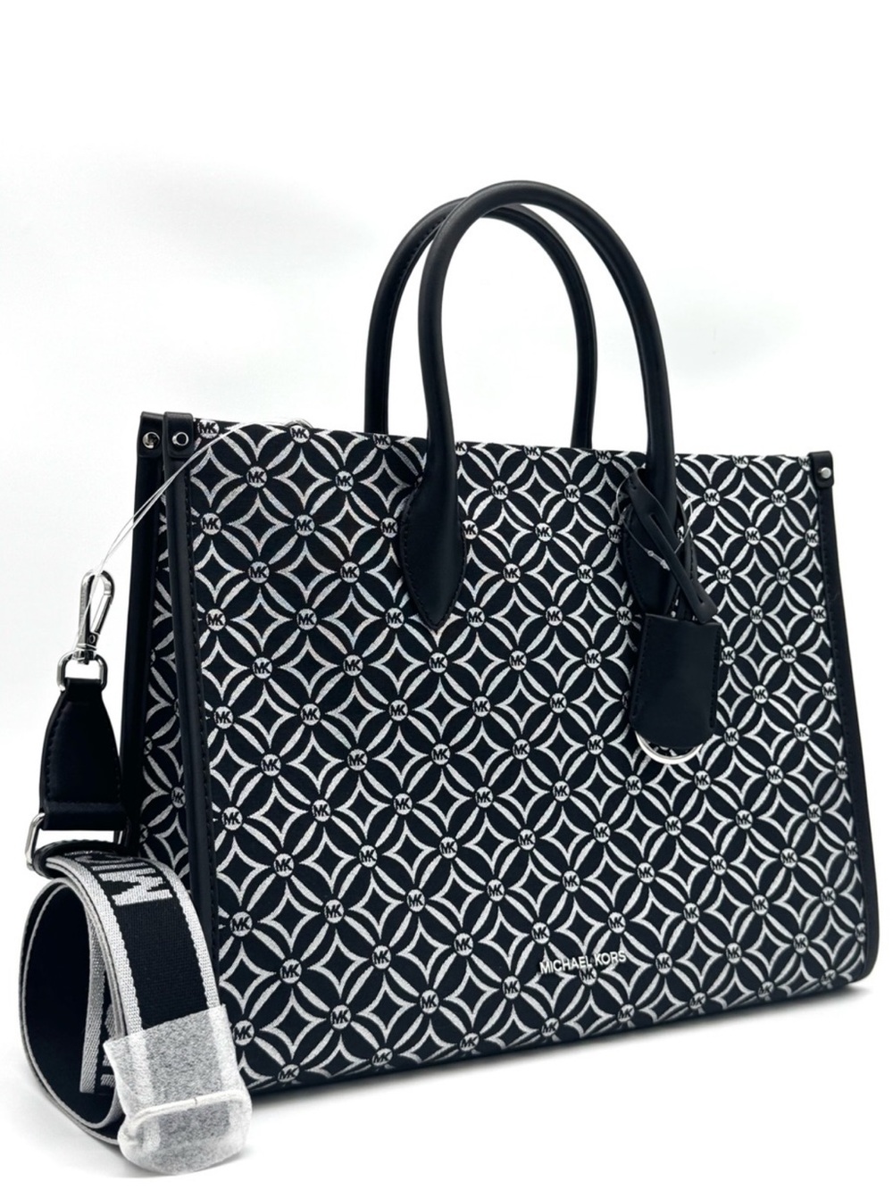 Michael Kors Black & White Geometric Tote with Detachable Strap